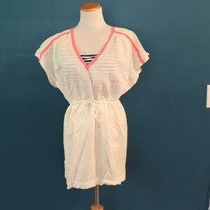J. Crew Linen Cover Up with Pink Accents